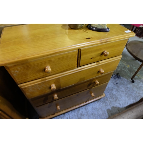 566 - Modern pine chest of two short above three long drawers, W82cm D41cm H89cm