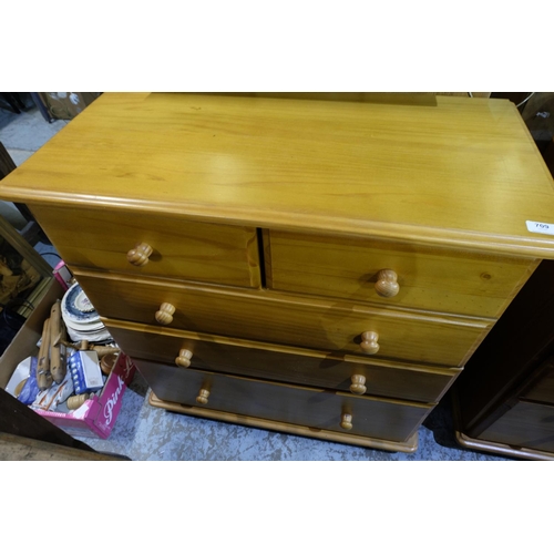 567 - Modern pine chest of two short above three long drawers, W82cm D41cm H89cm