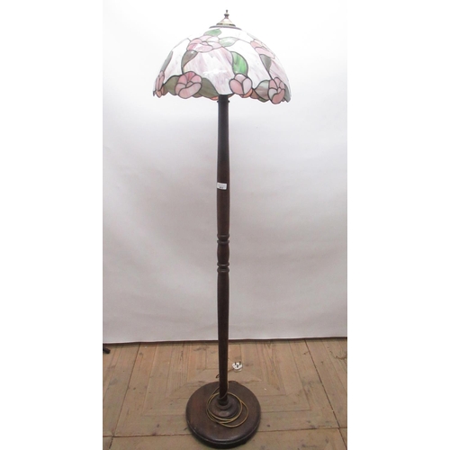 568 - C1940's standard lamp, the turned column with tiffany styled coloured domed shade, H165cm