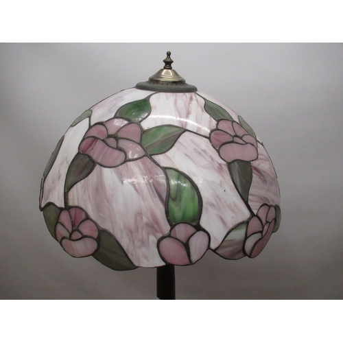 568 - C1940's standard lamp, the turned column with tiffany styled coloured domed shade, H165cm