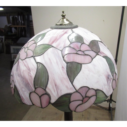 568 - C1940's standard lamp, the turned column with tiffany styled coloured domed shade, H165cm