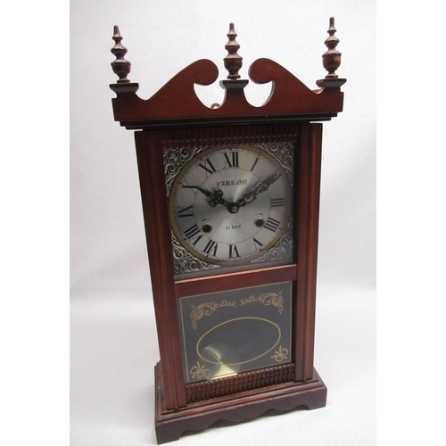 579 - Late C20th thirty one day chiming mantel/wall clock in the Victorian style, glazed double panelled d... 