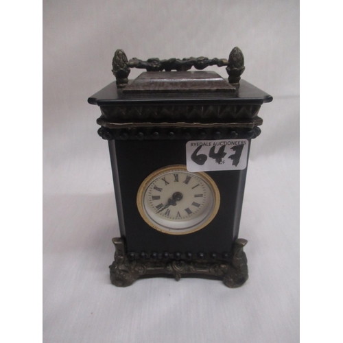 580 - C20th slate effect carriage timepiece clock with ormolu mounts, H16cm