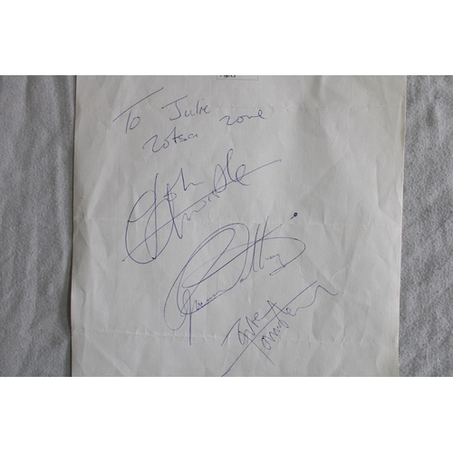 520 - 'The Who' band autograph signed 'to Julie, lotsa love, John Entwistle, Roger Daltrey, Pete Townshend... 