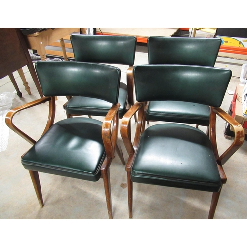 185 - Set of four Benchairs bent framed office type elbow chairs with curved backs and upholstered seats o... 