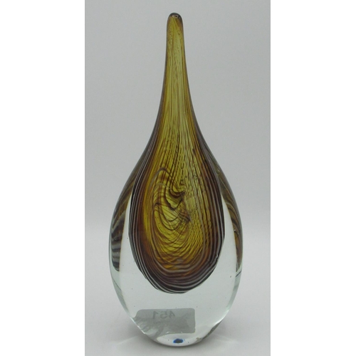 451 - C20th Murano sommerso art glass sculpture in a teardrop shape with brown and cloudy white pattern (H... 