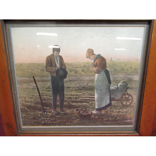 463 - Pair of chromolitho. prints, studies of European farm workers, in oak frames, 33cm x 37cm (2)