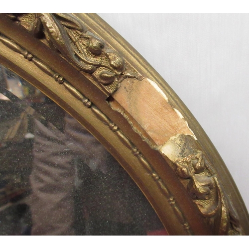 479 - Gilt oval mirror, oval bevelled plate in gilt wood and gesso frame, W71cm H60cm