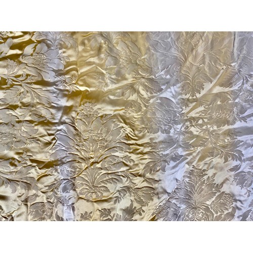 1427 - David Hall Collection - Pair of gold silk damask curtains, with beige lining, approx. W180cm  L312cm... 