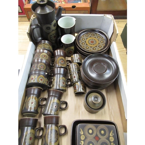 145 - Collection of Denby Arabesque pattern wares including coffee pot, two jugs, six plates, four teacups... 