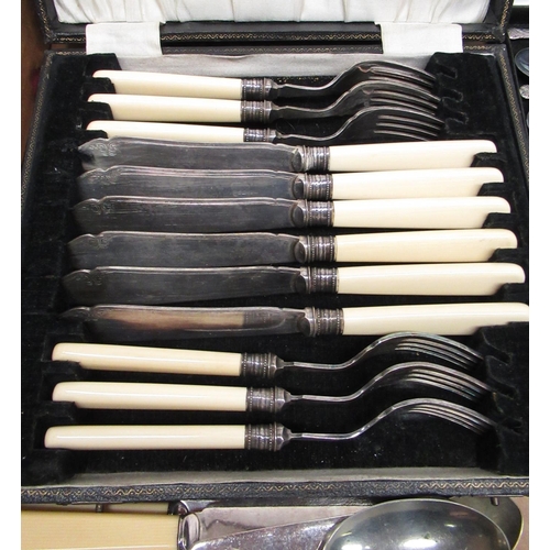 489 - Large collection of EPNS and stainless steel cutlery including boxed set of fish knives and forks, t... 