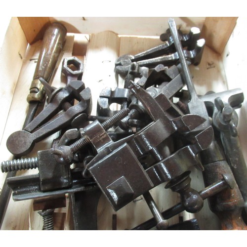 533 - Collection of assorted wood handled screwdrivers and metal clamps