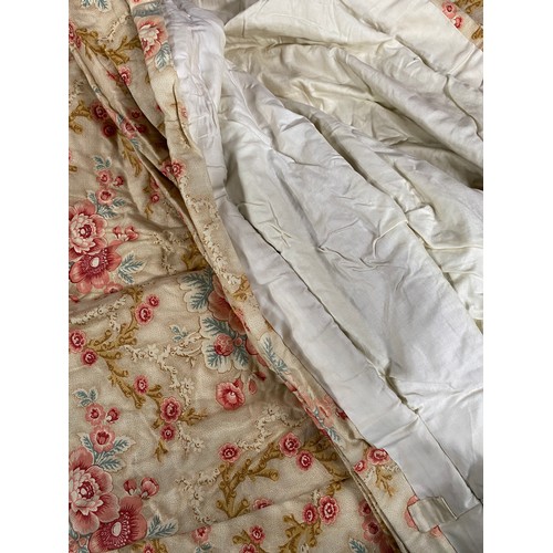 1434 - David Hall Collection - Pair of curtains with coral and duck egg floral sprays, crawling branches on... 