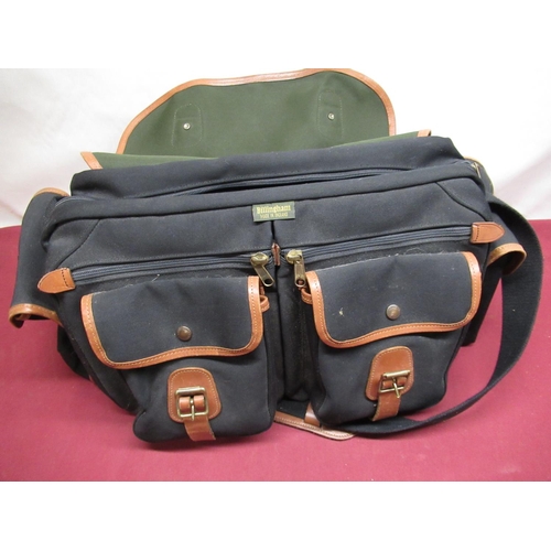 1111 - Large Billingham black canvas and tan leather camera bag with added end pockets, approx L63cm includ... 