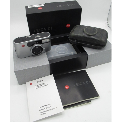 1083 - Leica C1 35mm compact camera, boxed with leather case, instructions and guarantee card.