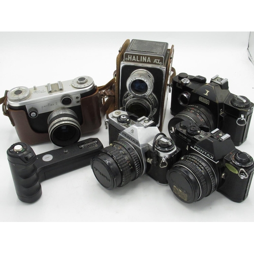 1098 - Selection of various cameras including Pentax ME Super, Sigma Mark I, Halina A1, Perriflex 2, Pentax... 