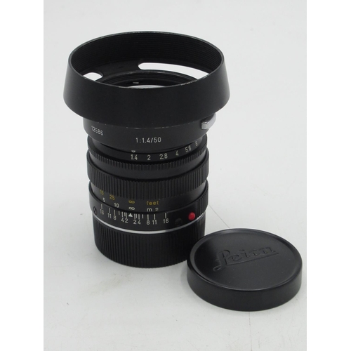 1080 - Leica Summilux 50mm F1.4 M fit lens with associated Leica lens hood