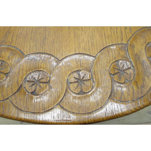 1478 - Thomas Gnomeman Whittaker - Oak coffee table, circular top carved with strapwork on three angular cu... 