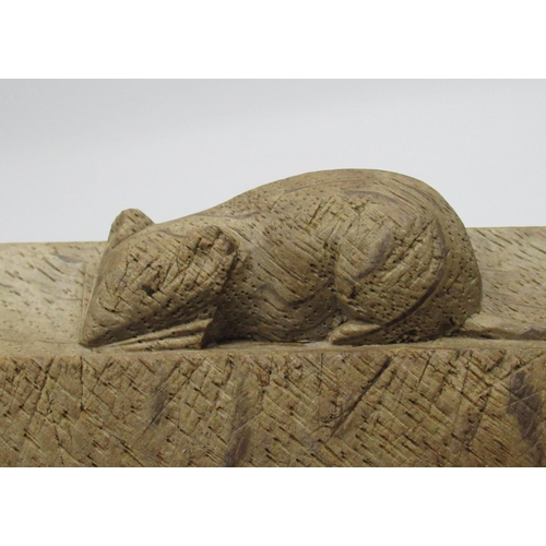 1482 - Robert Mouseman Thompson - Octagonal oak bread board carved with signature mouse W30cm D25cm