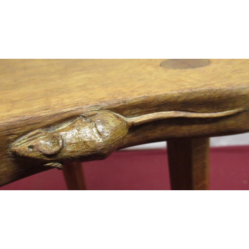 1483 - Robert Mouseman Thompson - Oak calf stool, kidney shaped top on three octagonal tapering supports, c... 