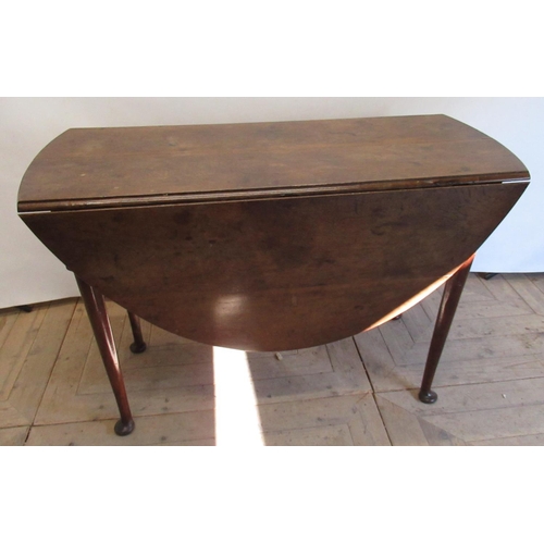 1544 - Geo. III oak drop leaf table, two D shaped leaves on slender turned supports and pad feet, W116cm D1... 