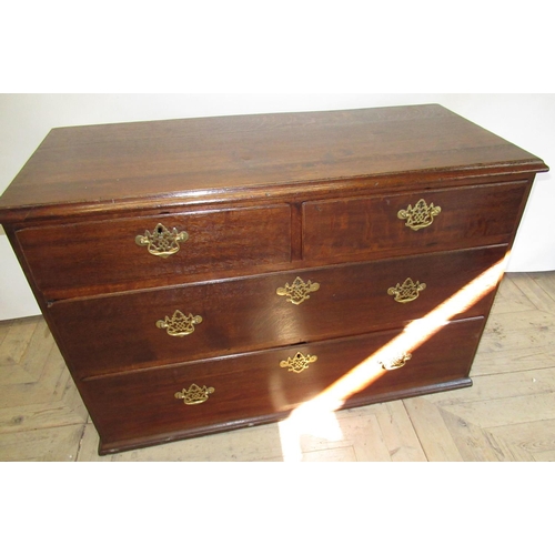 1546 - Geo. III oak chest, moulded top above two short and two long graduated drawers with brass swan necke... 