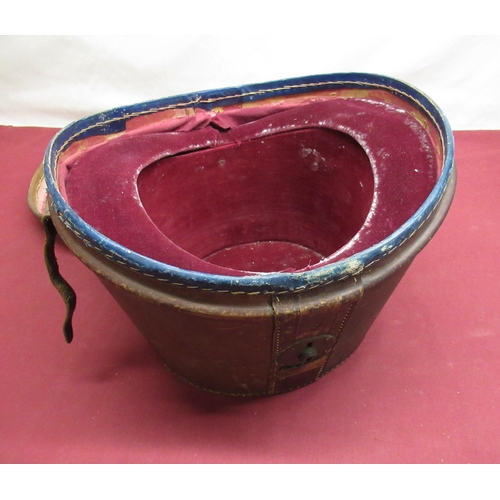 168 - Late C19th leather hat box with red velvet lined interior, printed to the side monogram R.S.W.G., H2... 