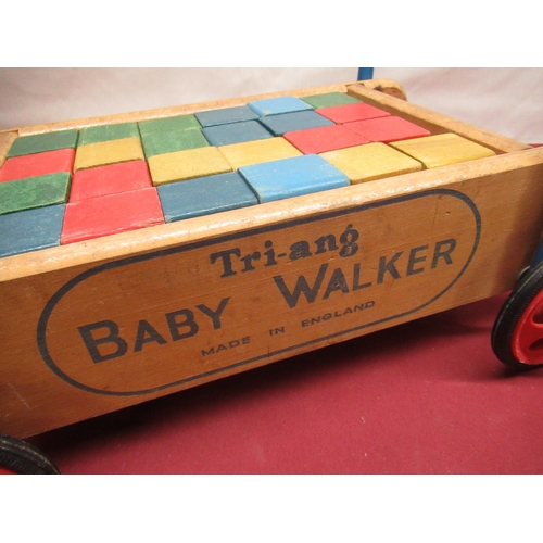 169 - Vintage Triang Baby Walker with wooden blocks