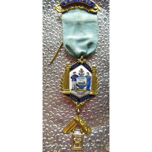 1137 - Hallmarked 14ct yellow gold and enamel Masonic Jewel awarded to W.M.1968-69, Lodge No.4345, initiall... 