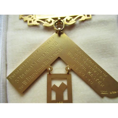 1138 - Hallmarked 9ct yellow gold Masonic Past Masters Jewel to W.Bro John McKenzie of St.George's Lodge No... 