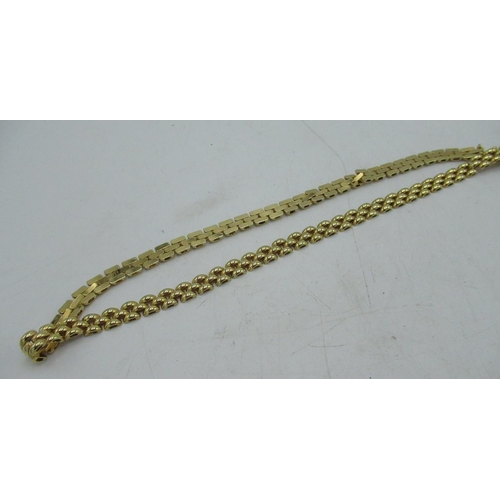 1133 - 9ct yellow gold three row panther collar necklace with concealed box clasp and safety catch, stamped... 