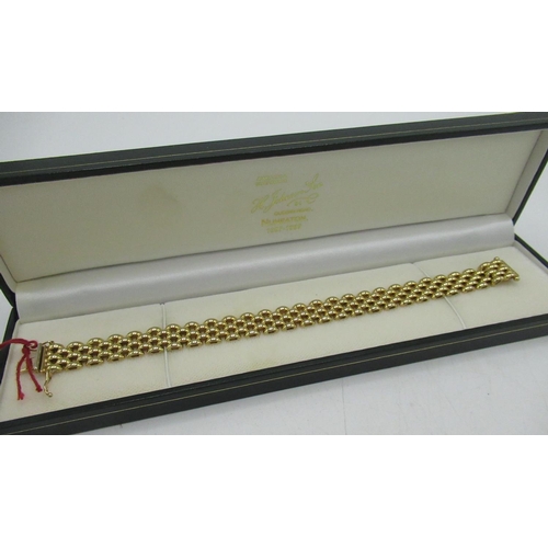 1134 - 9ct yellow gold five row panther bracelet with concealed box clasp and safety catch, stamped 375, L1... 