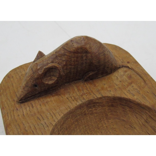 1501 - Robert Mouseman Thompson - Rectangular oak ashtray carved with signature mouse, W10cm D7.5cm H4cm