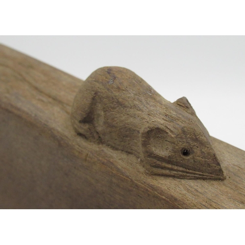 1507 - Robert Mouseman Thompson - Rectangular oak block carved with signature mouse, W18cm H18cm