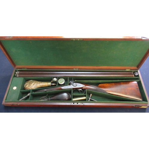 1054 - Cased Thomas Hill of Dunse 14B percussion cap side by side shotgun, with 29.5