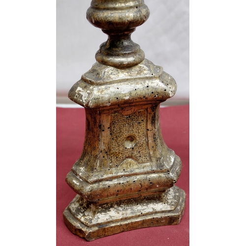 1327 - Beal House Collection - Pair of C19th gilt wood pricket candle sticks of stepped triangular form wit... 