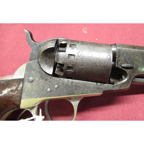 1022 - English cased Manhattan .36 cal 6 shot percussion revolver, straight cylinder engraved with oval pan... 