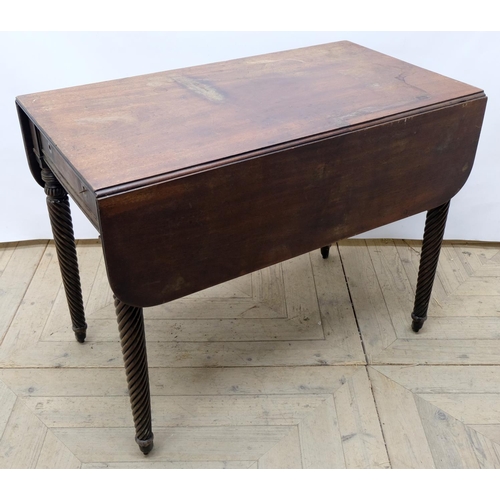 1561 - Regency mahogany Pembroke table, rounded rectangular reeded top with two fall leaves, one real and o... 