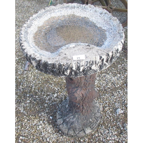 29 - Composite stone bird bath on tree effect plinth, W16