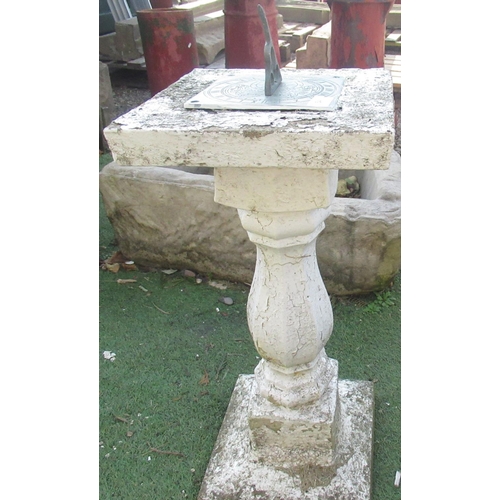 54 - Sun dial made from composite stone with brass dial, height 24