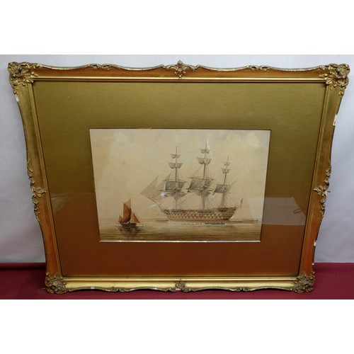 1277 - David Hall Collection - English School (early C19th); British Naval Scene depicting First Rate Ship ... 