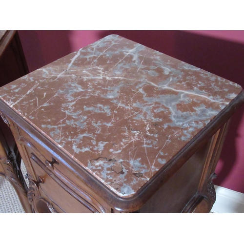 1567 - Beal House Collection - Pair of C20th French walnut bedside cabinets, inset rouge marble tops above ... 