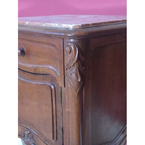 1567 - Beal House Collection - Pair of C20th French walnut bedside cabinets, inset rouge marble tops above ... 