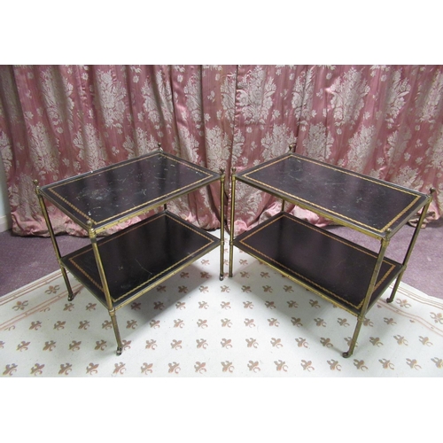 1568 - David Hall Collection - Graduated pair of Regency style rectangular étagère, two gilt tooled leather... 