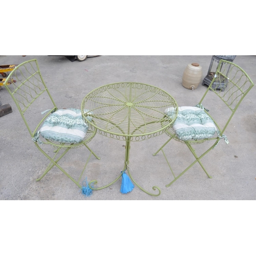 138 - Small metal garden picnic table, with two folding seats