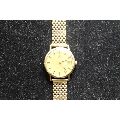 1116 - Early 1970s 9ct gold cased Omega Genève hand wound wristwatch with date. Two piece case on later box... 