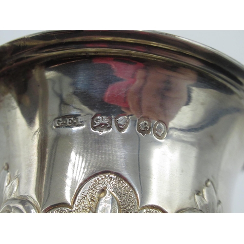 1197 - Victorian hallmarked Sterling silver Christening mug, urn shaped body with with C scroll and repouss... 