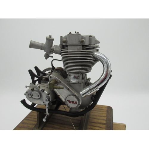 1402 - C20th cast metal model of a BSA Gold Star 500cc motor cycle engine, on brass stand and wooden base, ... 