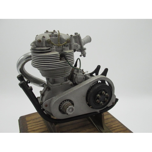 1402 - C20th cast metal model of a BSA Gold Star 500cc motor cycle engine, on brass stand and wooden base, ... 