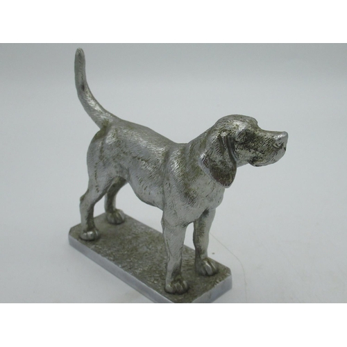 1306 - Louis Lejeune Ltd chromed cast metal hunting Hound car bonnet mascot, stamped on rectangular base, H... 